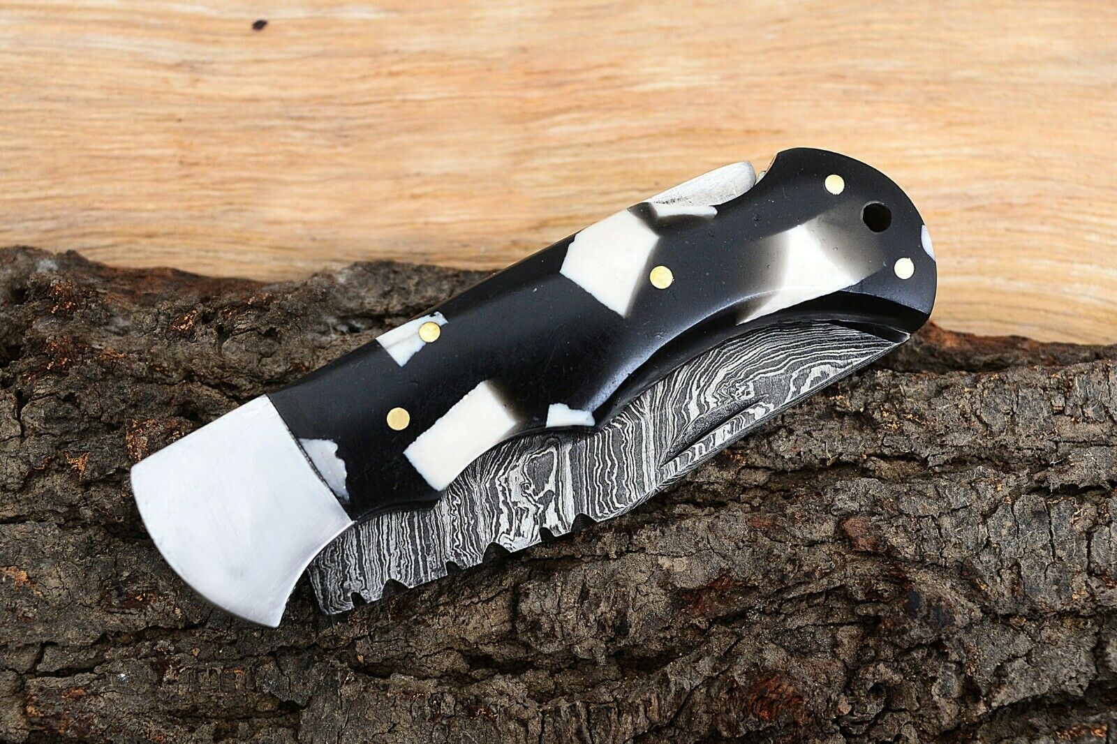 Premium Folding Pocket Knife with Stylish Black & White Epoxy Resin Handle, 3-Inch Blade - Korvel