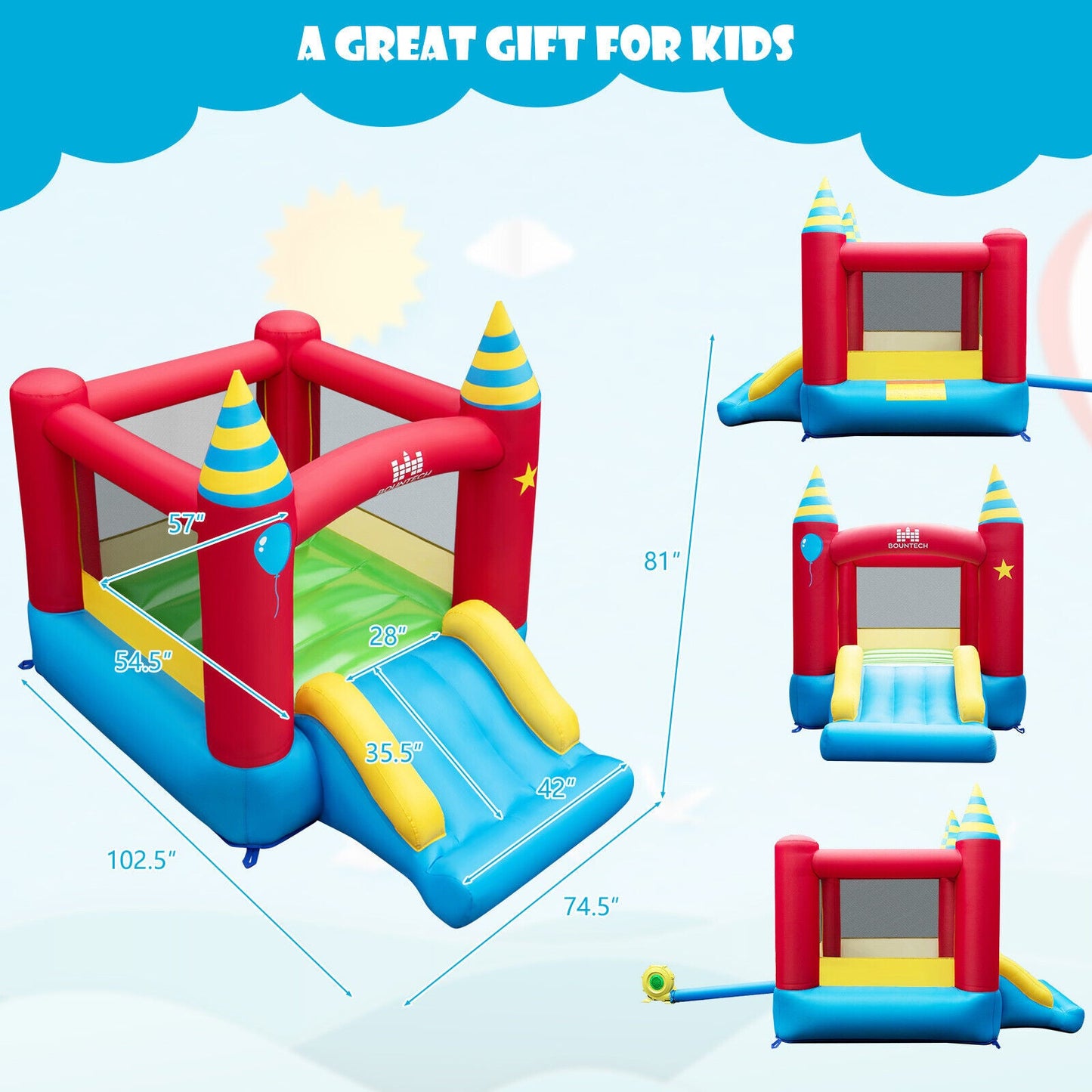 Gbruno Inflatable Kids Bounce Castle with 480W Blower