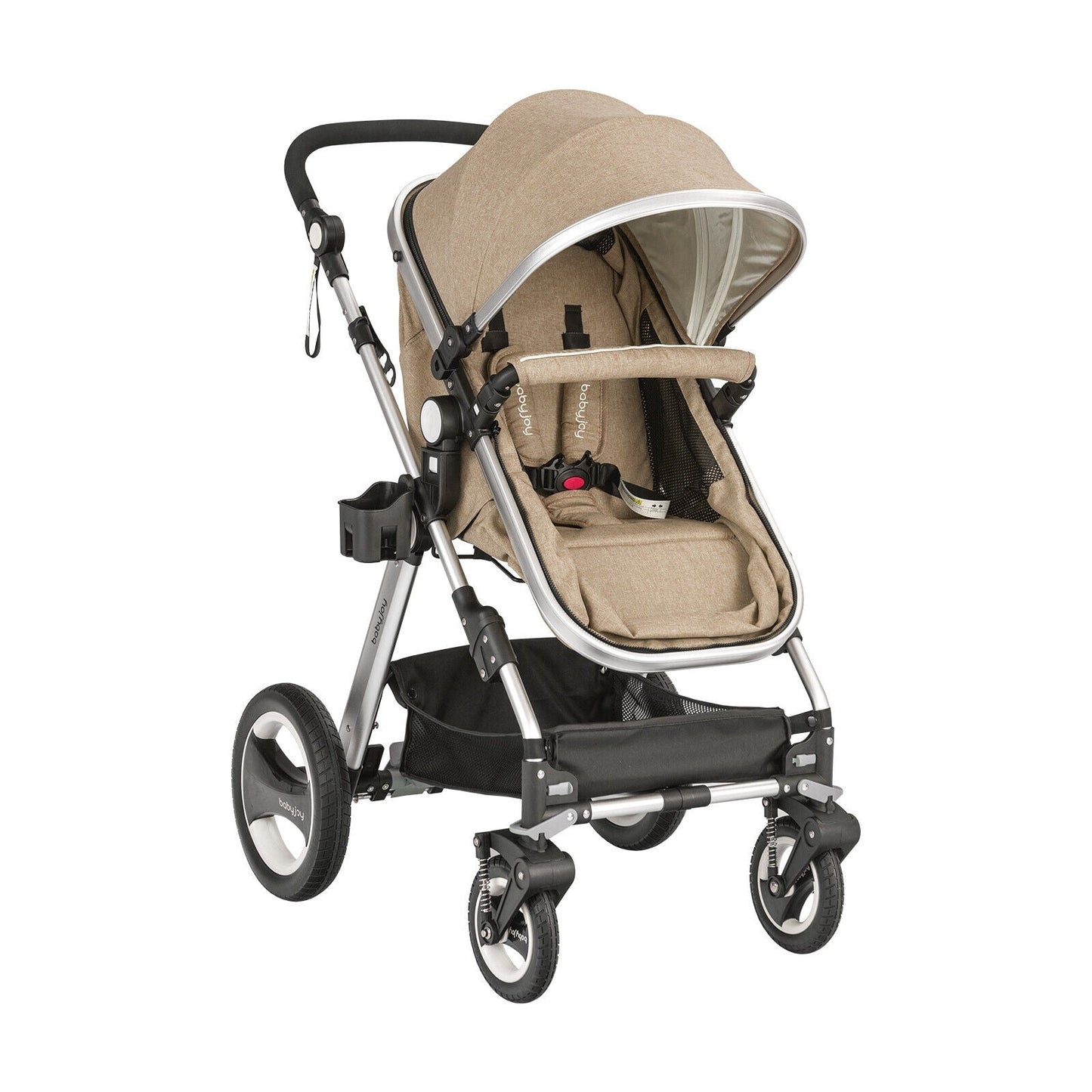 Folding Aluminum Baby Stroller with Diaper Bag - Beige
