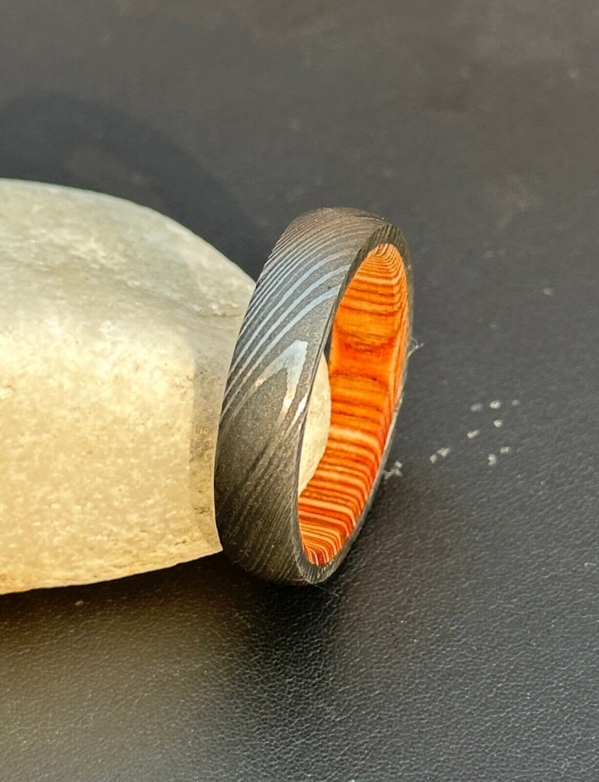 Eternal Bond Damascus Steel Commitment Ring with Wood Inlay by KBS Knives - Korvel