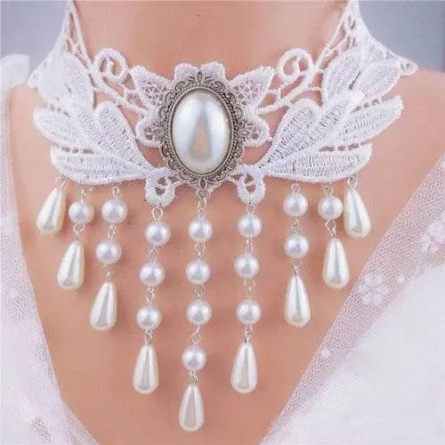 Collar de Cadena de Encaje Negro Elegante para Mujeres