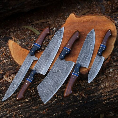 Artisan Damascus Steel Knife Set with Elegant Rosewood Handles - Korvel