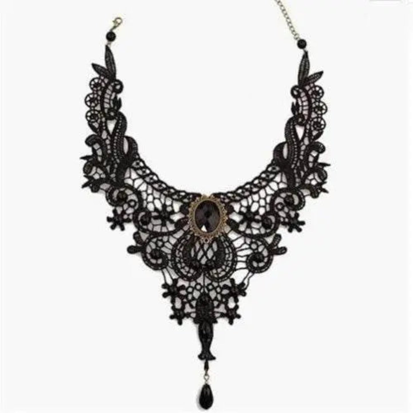 Collar de Cadena de Encaje Negro Elegante para Mujeres