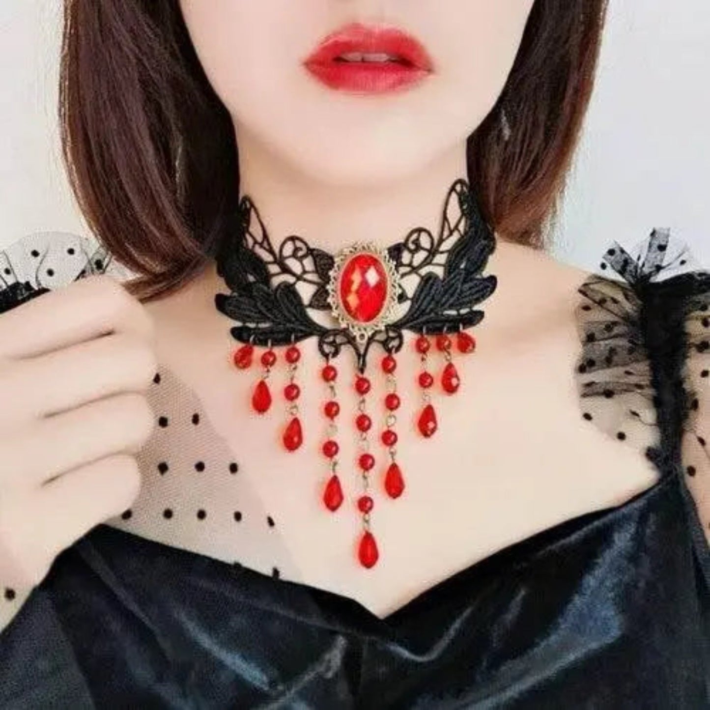 Collar de Cadena de Encaje Negro Elegante para Mujeres
