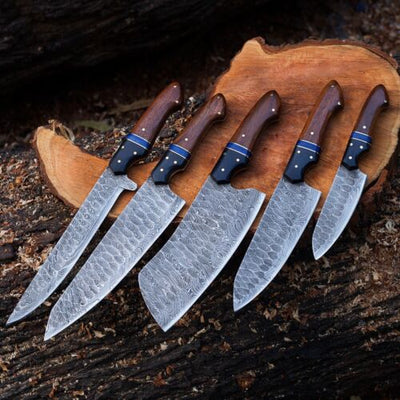Artisan Damascus Steel Knife Set with Elegant Rosewood Handles - Korvel