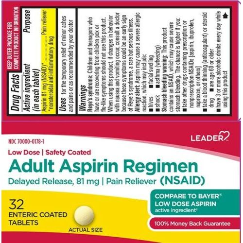 Leader Adult Aspirin Regimen Comprimés Entériques - 32 Comptes