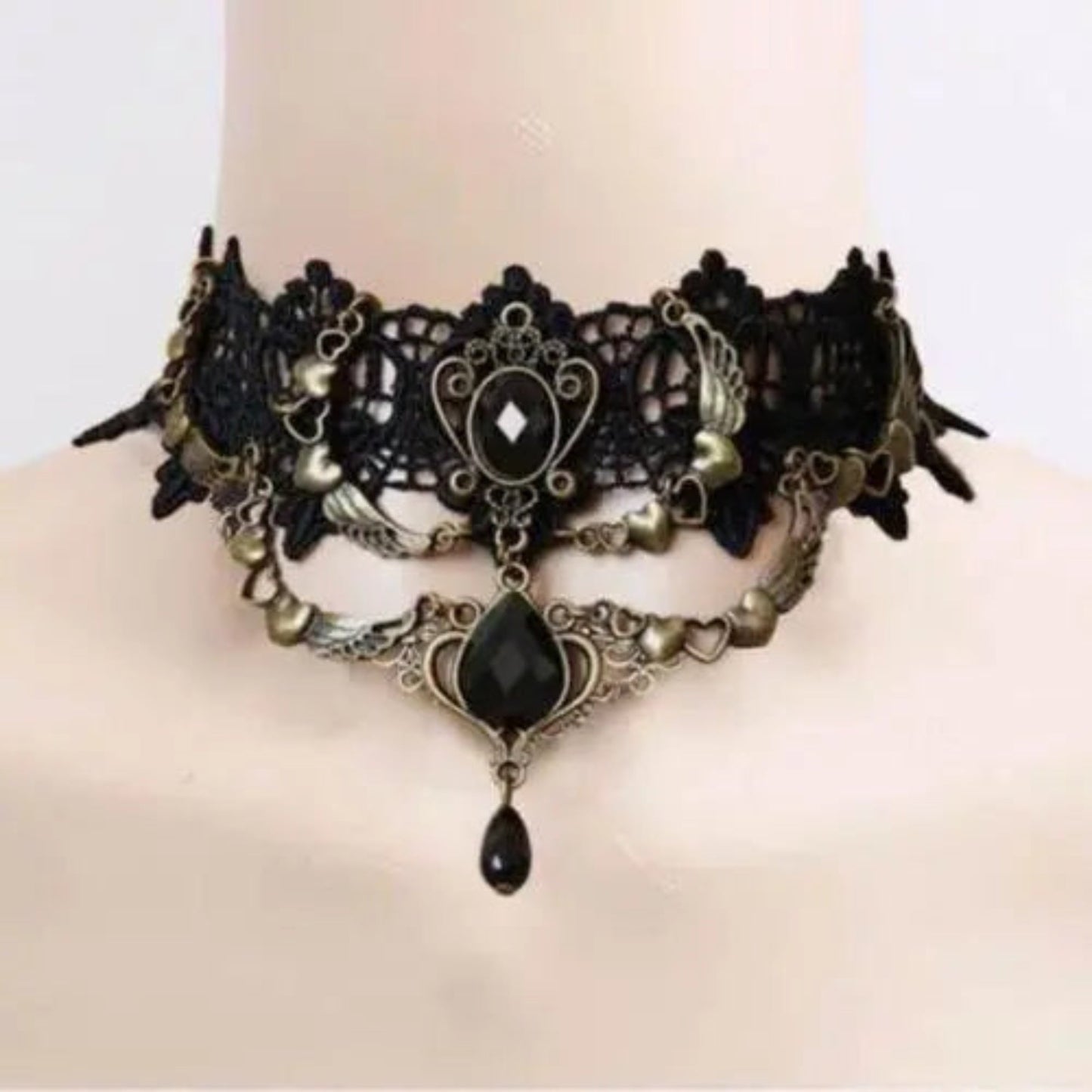 Collar de Cadena de Encaje Negro Elegante para Mujeres