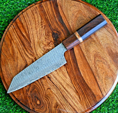 Mastercraft Santoku Knife: Handcrafted Damascus Steel with Rosewood Handle & Leather Case - Korvel