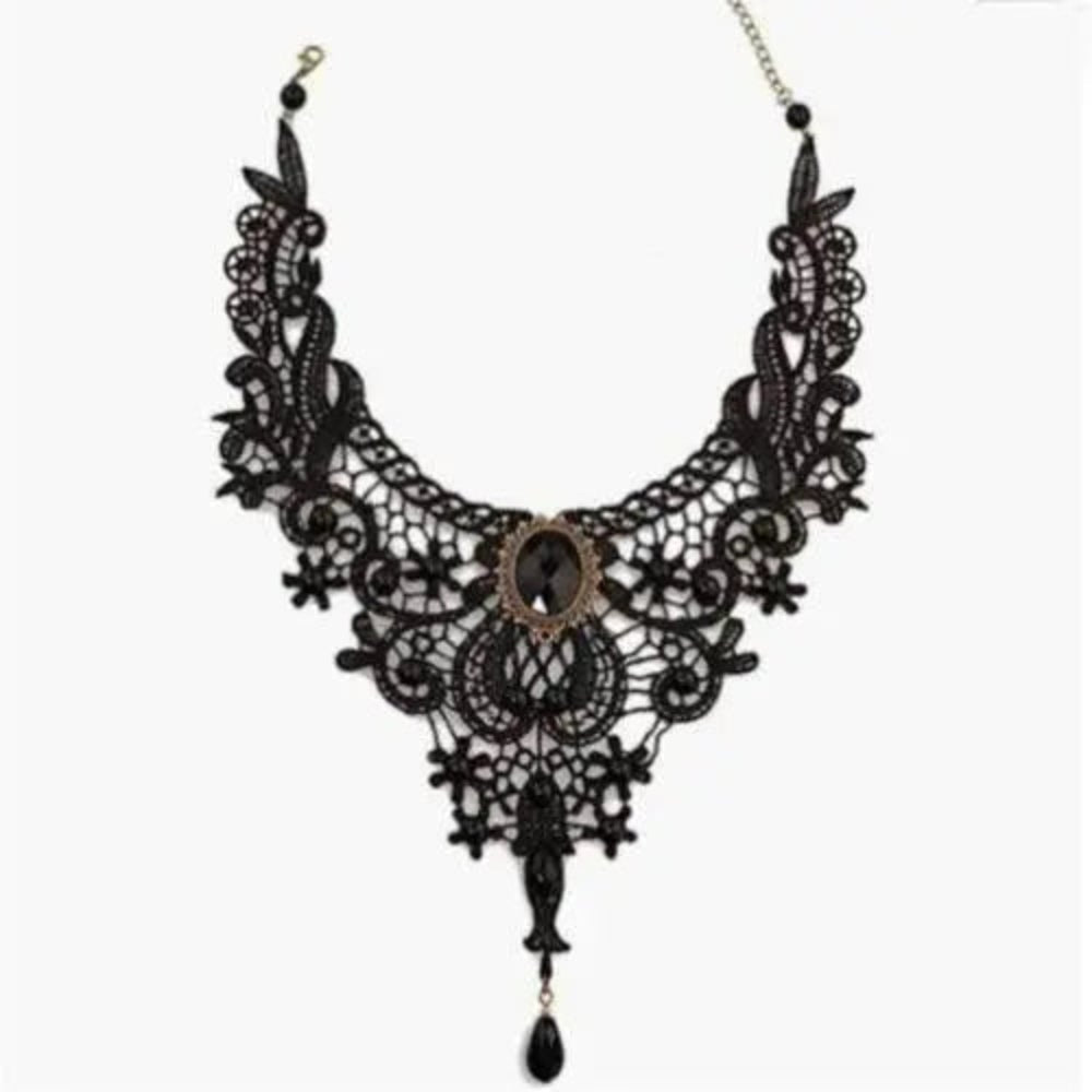 Collar de Cadena de Encaje Negro Elegante para Mujeres