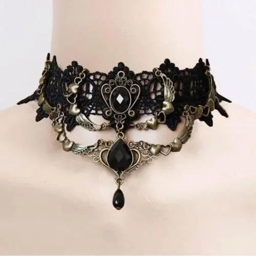 Collar de Cadena de Encaje Negro Elegante para Mujeres