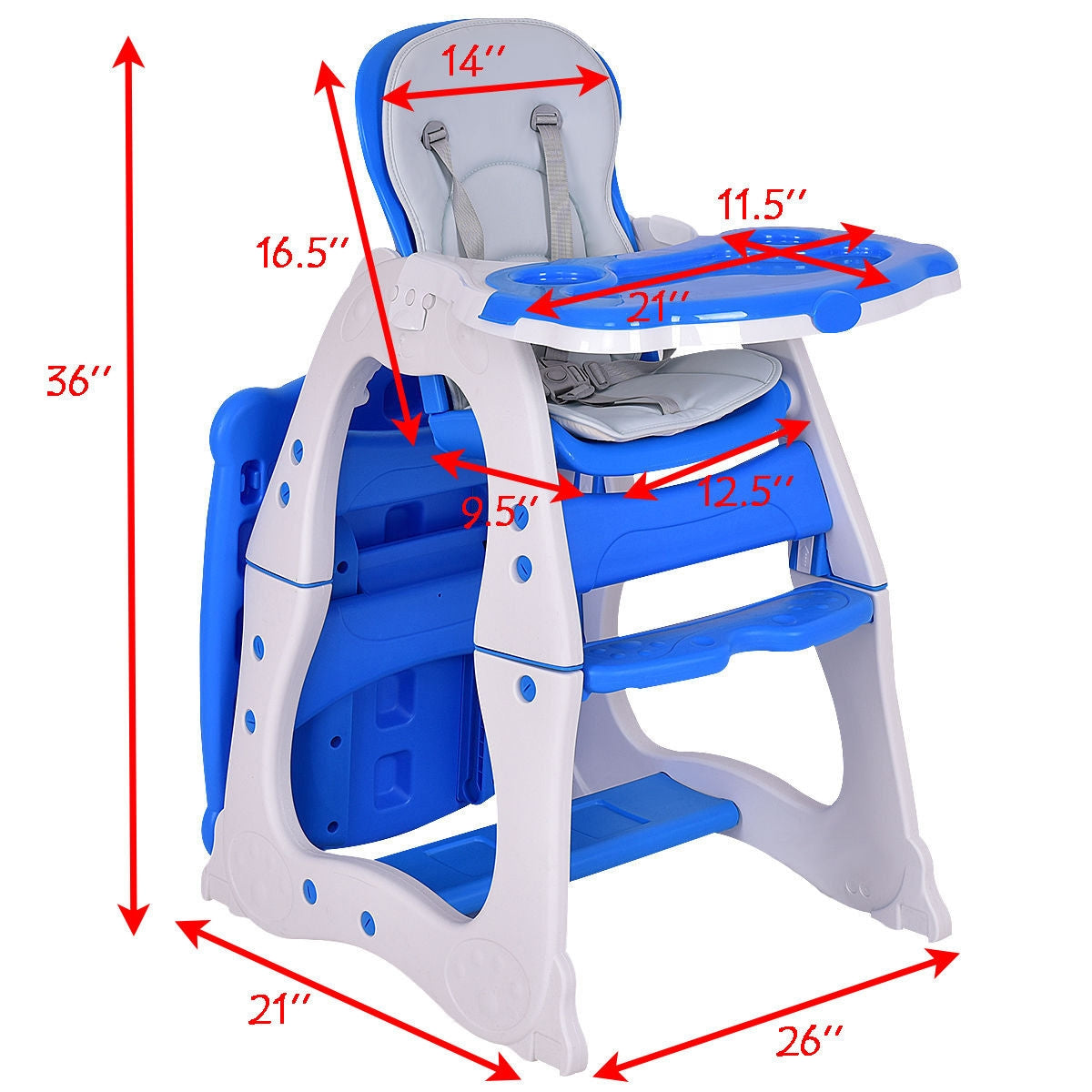 3-in-1 Convertible High Chair and Table Set - Blue