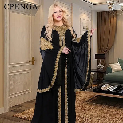 Conjunto Abaya Floral Dorado