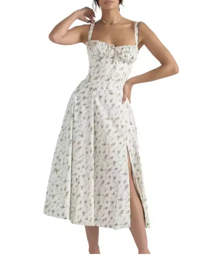 Vestido Midi Elegante para Mujeres – Corsé Sin Mangas con Abertura Lateral