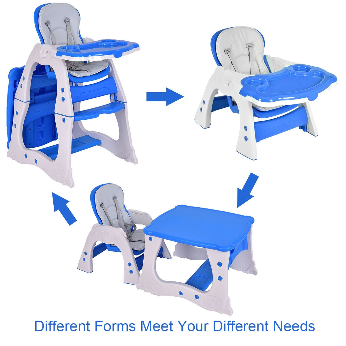 3-in-1 Convertible High Chair and Table Set - Blue