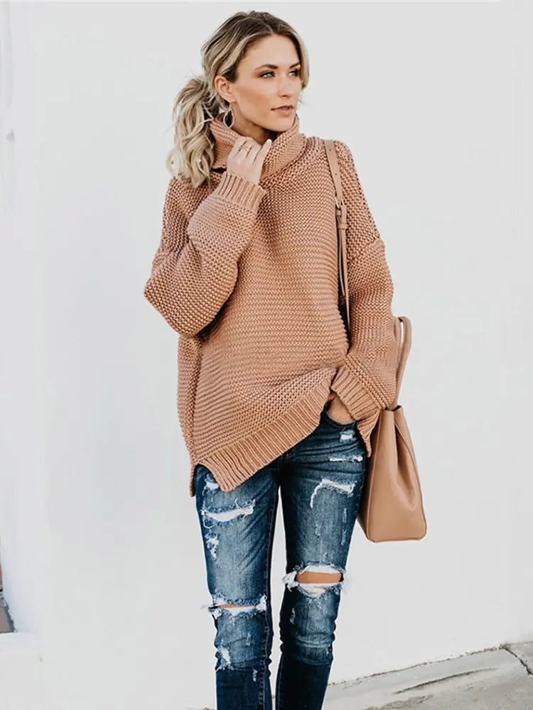 Pull en maille col roulé chaud pour femmes