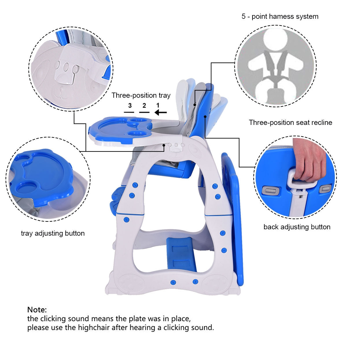 3-in-1 Convertible High Chair and Table Set - Blue