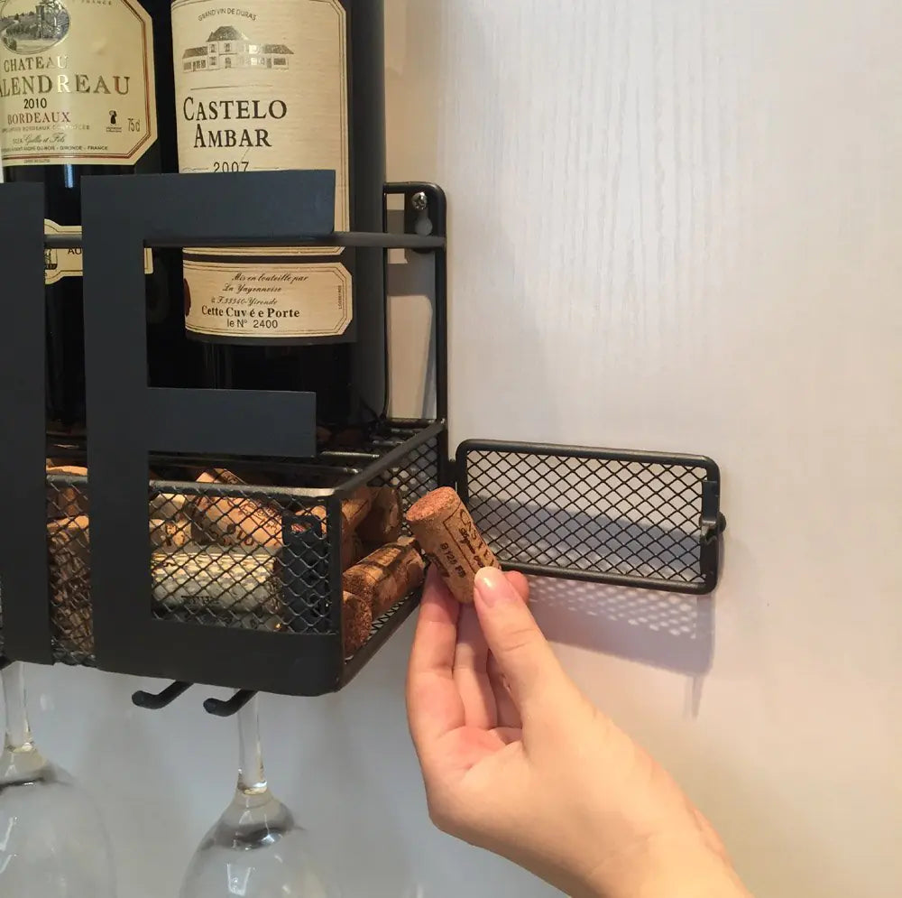 Soporte de Vino y Copas de Hierro Vintage Montado en la Pared