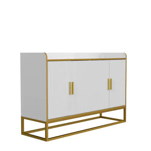 Moderno Buffet de Almacenamiento Blanco Brillante con Patas de Metal