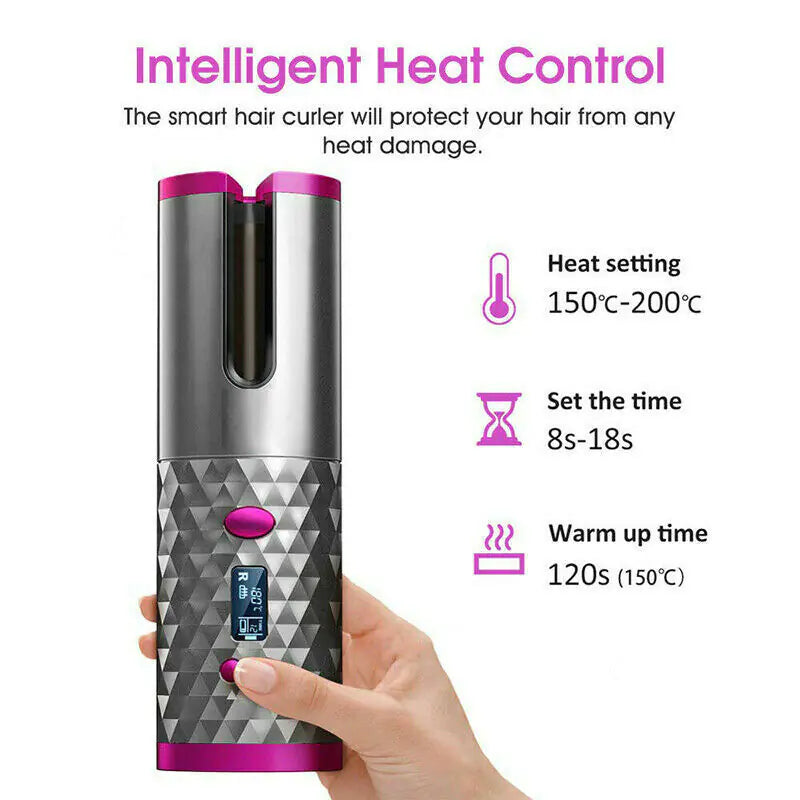 Rizador de Cabello Inalámbrico con Rotación Automática y Pantalla LCD