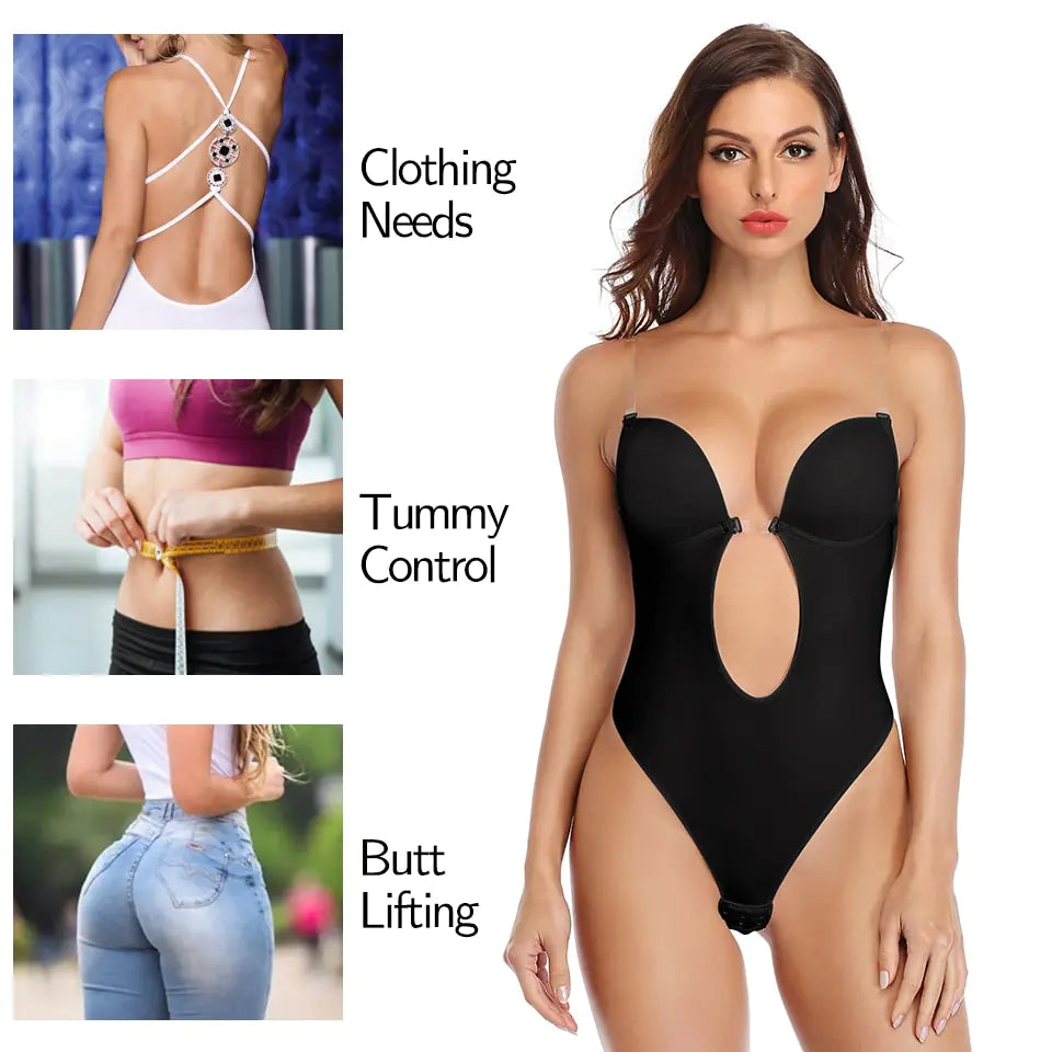 Deep V-Neck Shapewear Bodysuit for Women