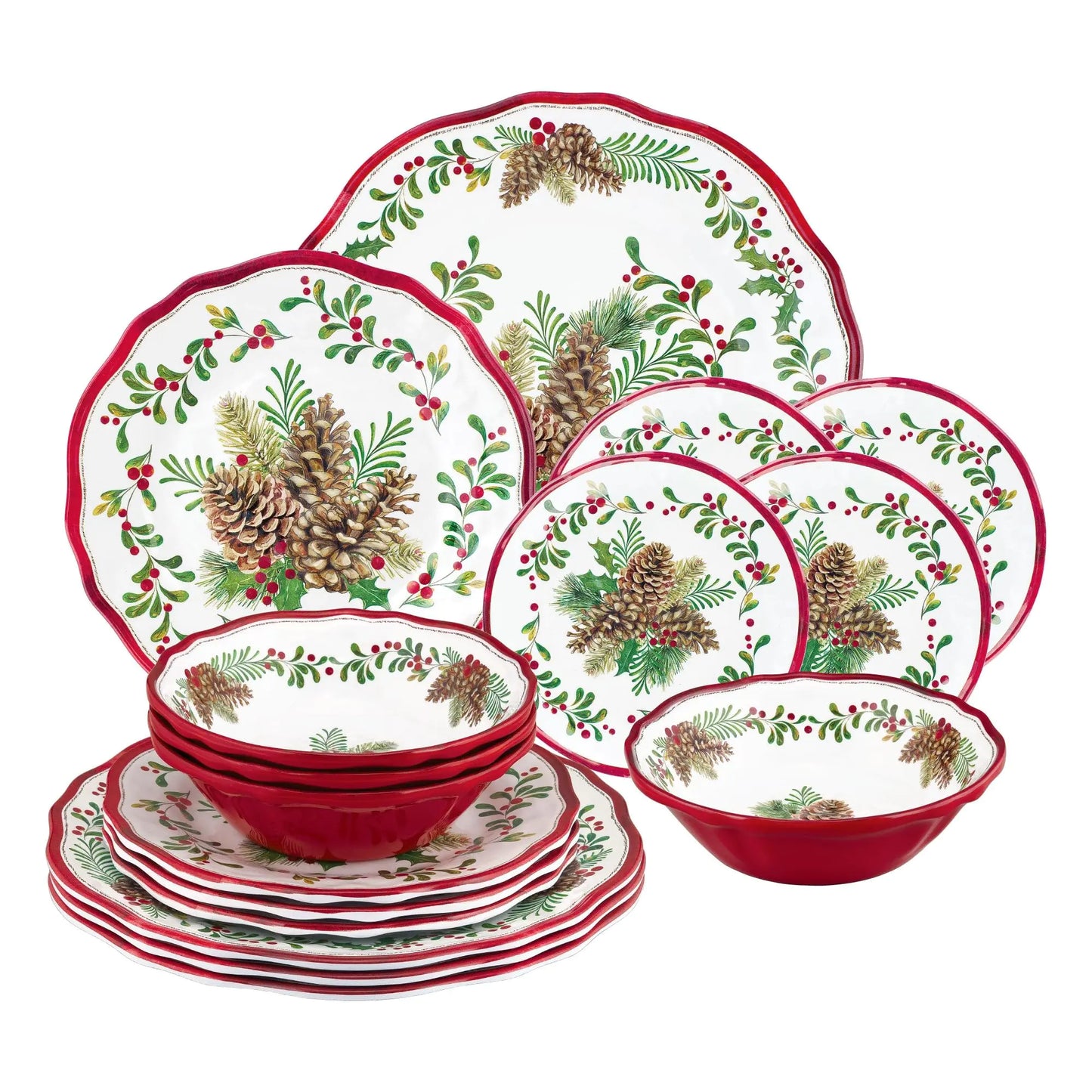 Ensemble de vaisselle en mélamine UPware de 16 pièces avec cônes de pin pour 4 personnes