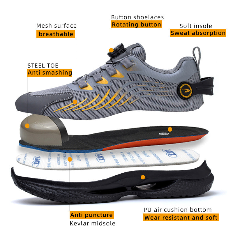 Safety shoes anti smashing anti piercing anti slip wear-resistant steel toe shoes lazy no tie safety shoes - Korvel