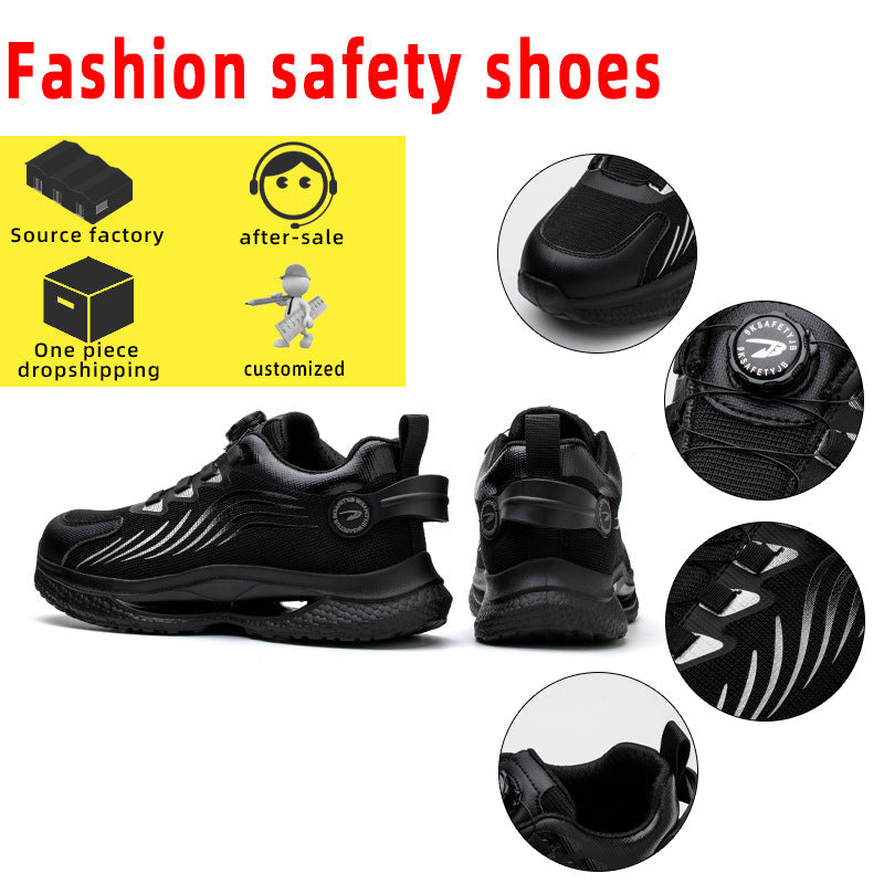Safety shoes anti smashing anti piercing anti slip wear-resistant steel toe shoes lazy no tie safety shoes - Korvel