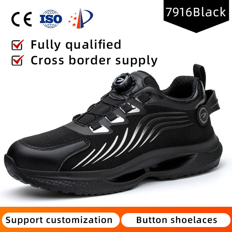 Safety shoes anti smashing anti piercing anti slip wear-resistant steel toe shoes lazy no tie safety shoes - Korvel
