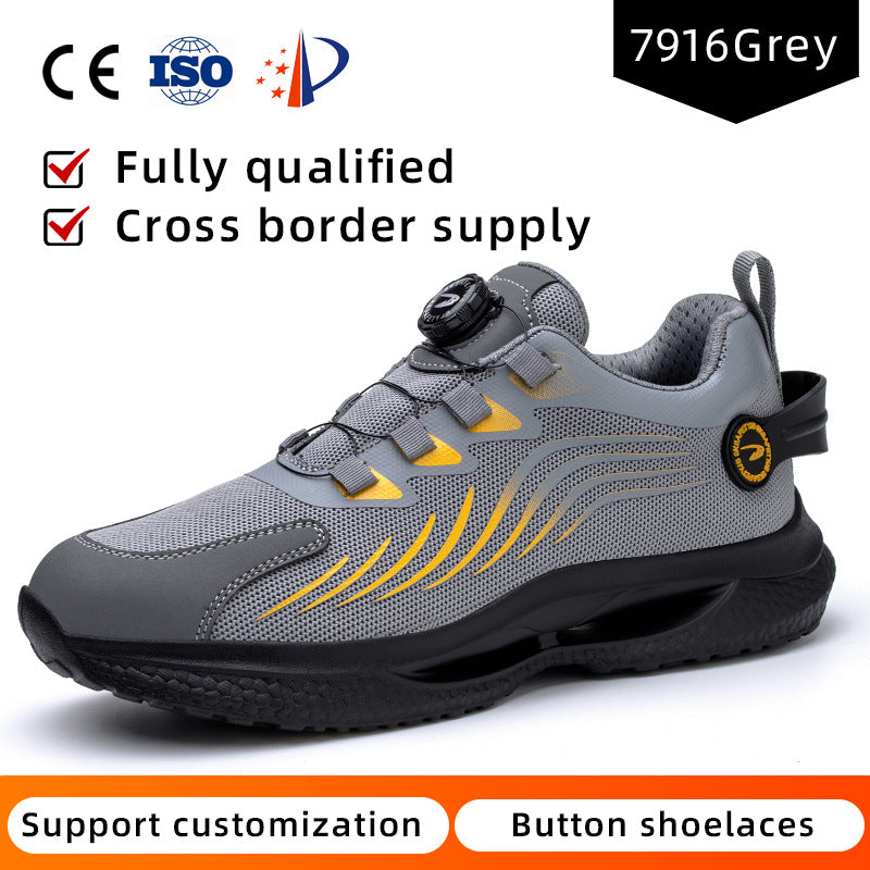 Safety shoes anti smashing anti piercing anti slip wear-resistant steel toe shoes lazy no tie safety shoes - Korvel