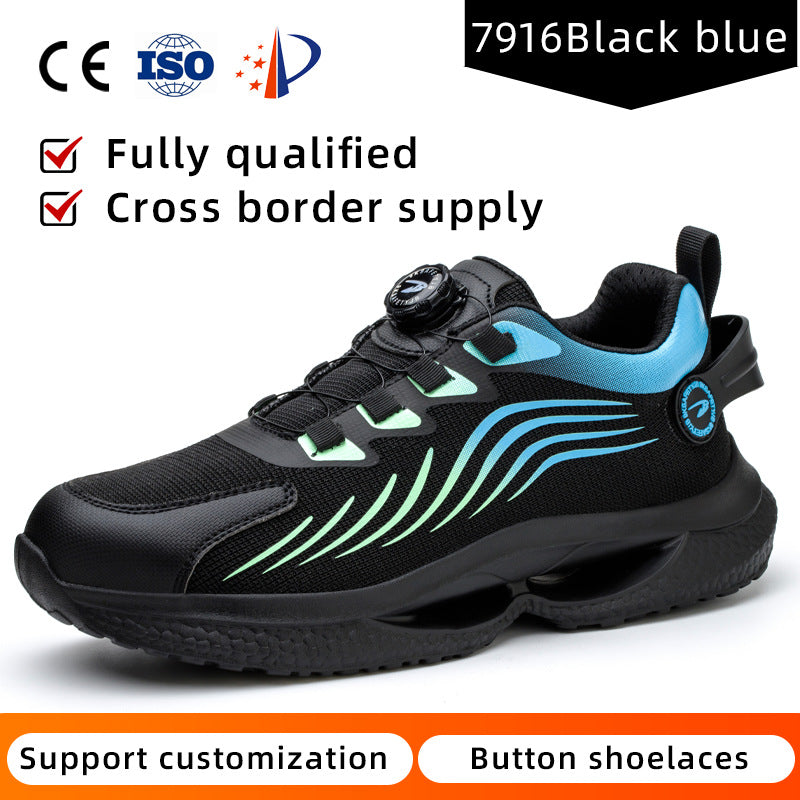 Safety shoes anti smashing anti piercing anti slip wear-resistant steel toe shoes lazy no tie safety shoes - Korvel