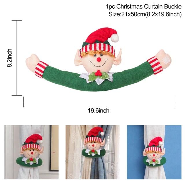 Santa Claus Elk Christmas Curtain Tieback Decor