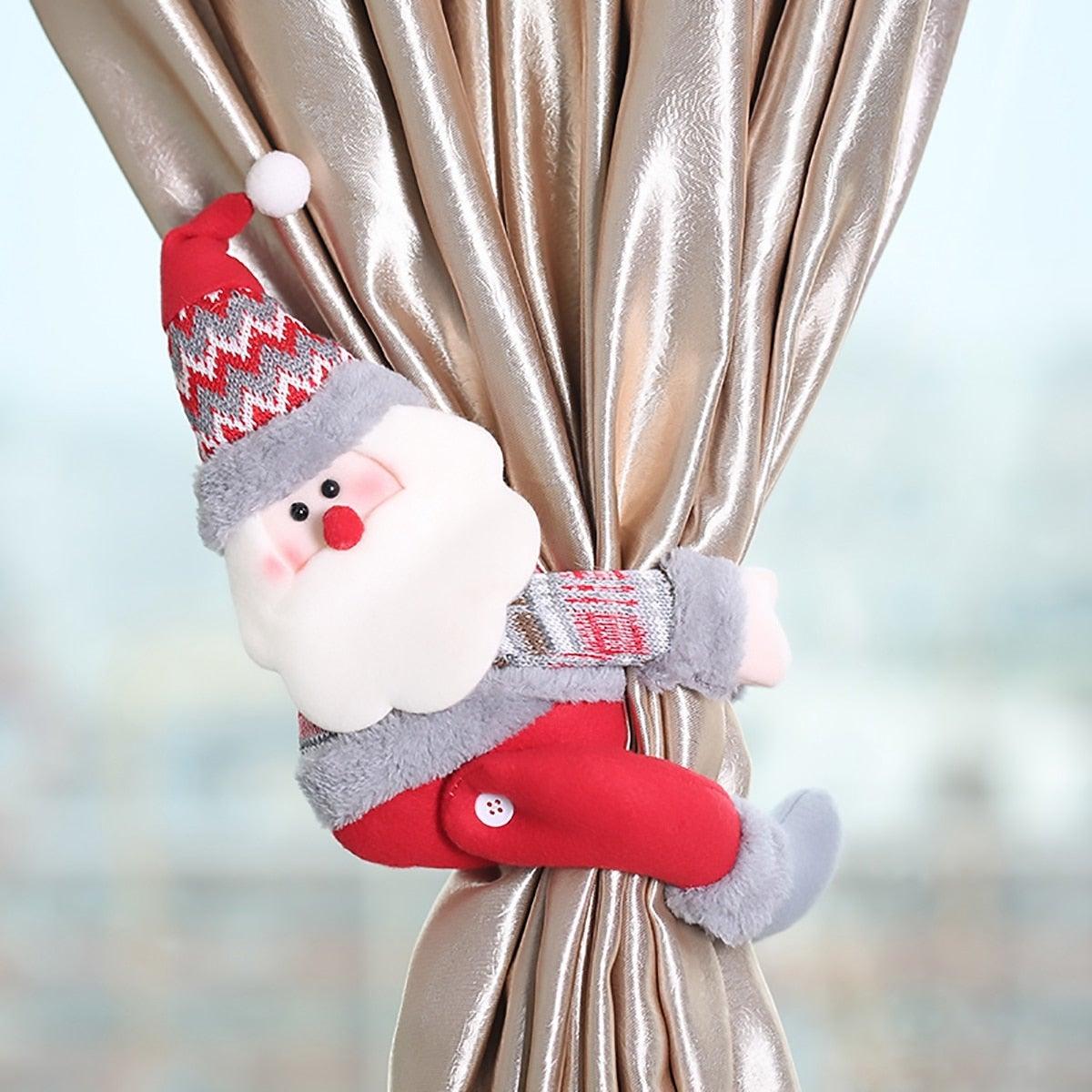 Santa Claus Elk Christmas Curtain Tieback Decor