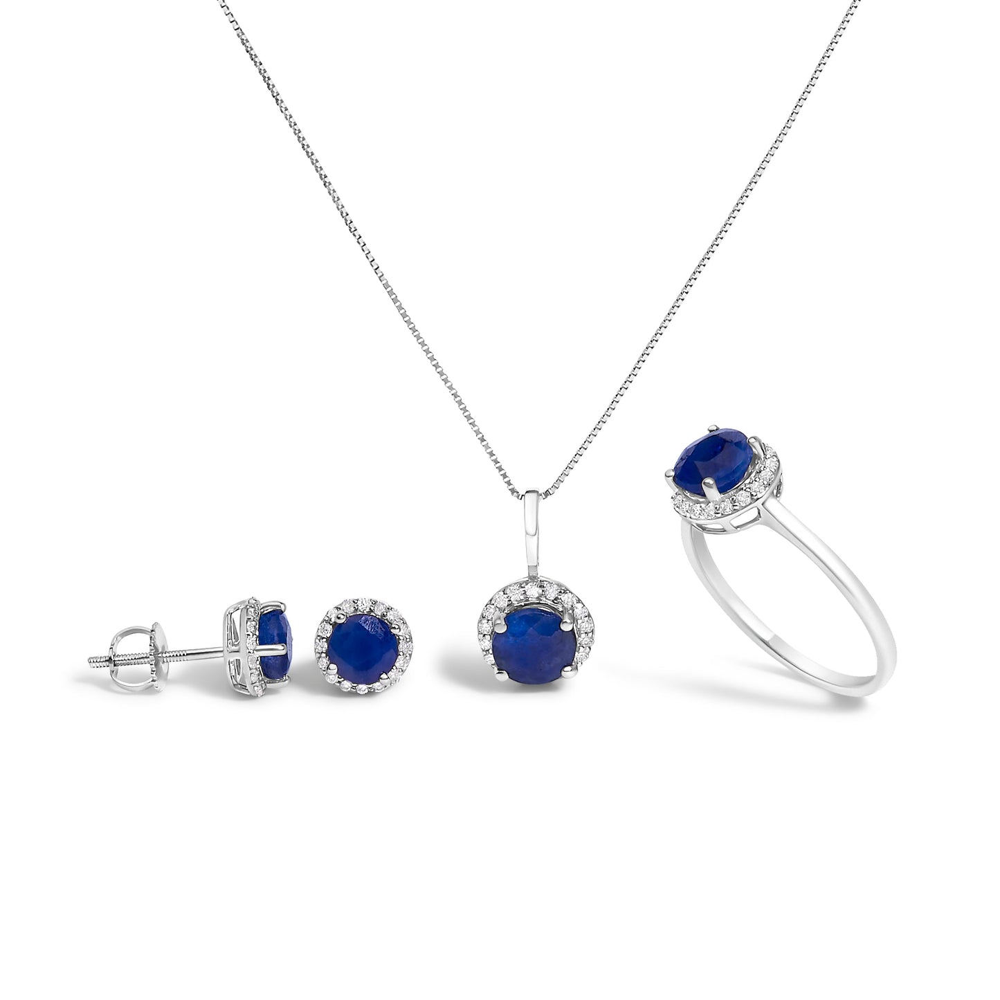 10K White Gold Purple Amethyst & Diamond Halo Jewelry Set