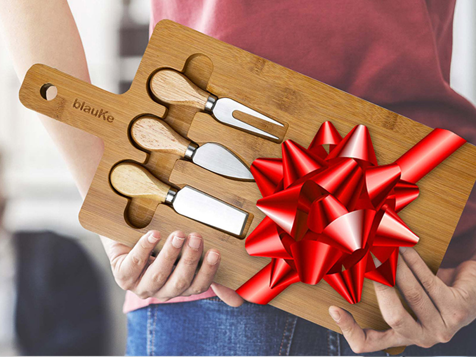Bamboo Cheese Board & Knife Set with Magnetic Storage – 12"x8" Charcuterie Tray - Korvel