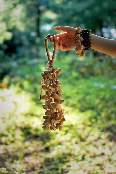 Handmade Chacha Oleander Seed Rope Hand Bell - Natural Decor
