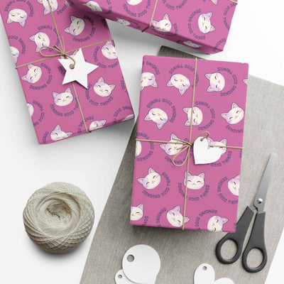 Envoltura de Regalo de Gato Enviando Buenas Cosas – Papel de Regalo Rosa para Todas las Ocasiones