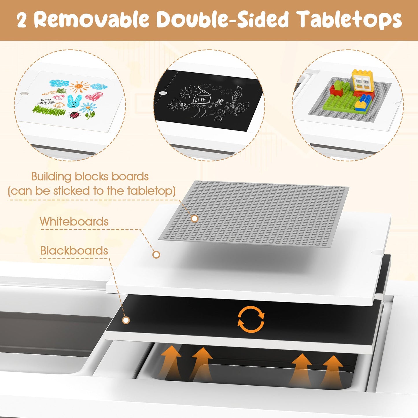 Sensory Table and Chair Set for Kids 2-8 with Foldable Bins - White