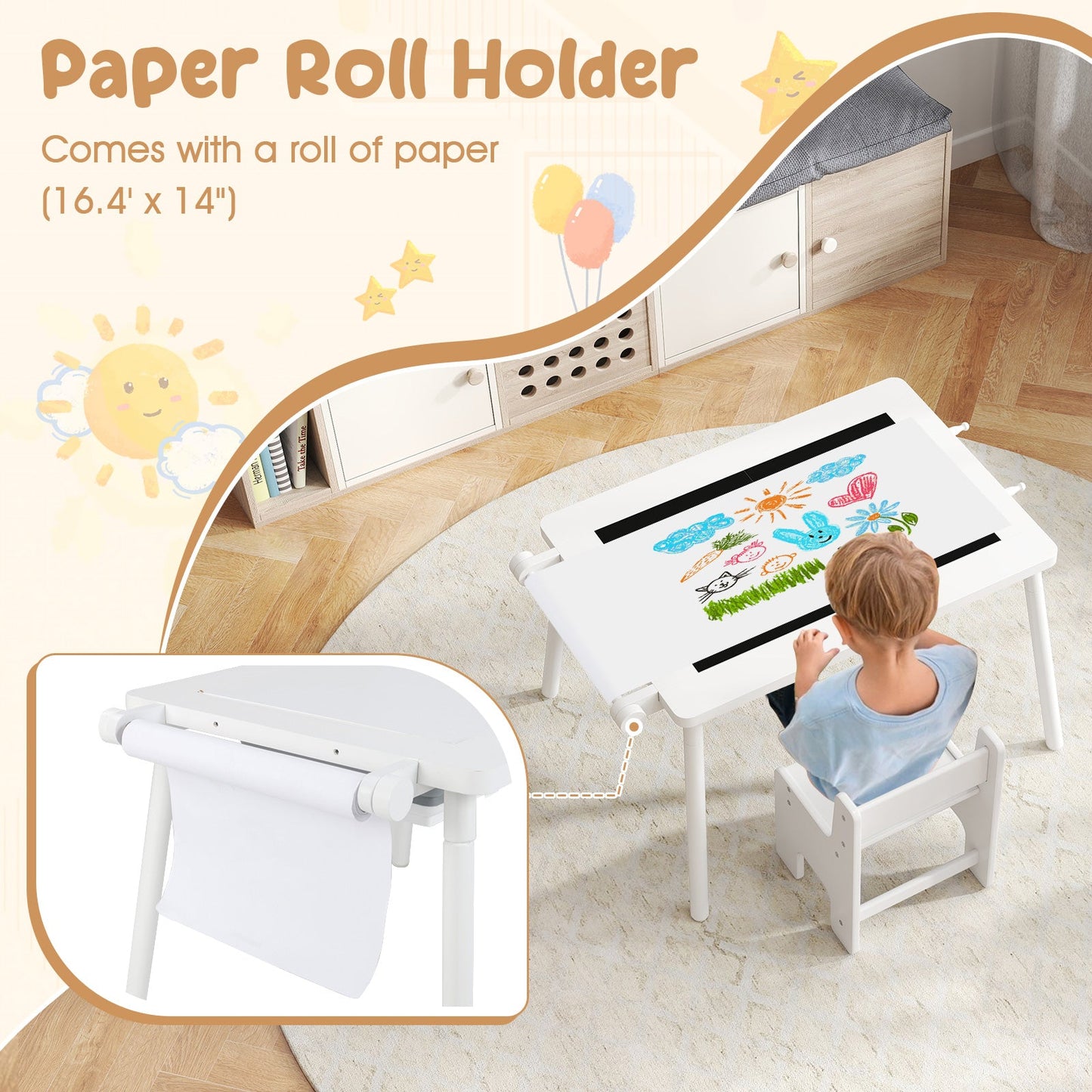 Sensory Table and Chair Set for Kids 2-8 with Foldable Bins - White