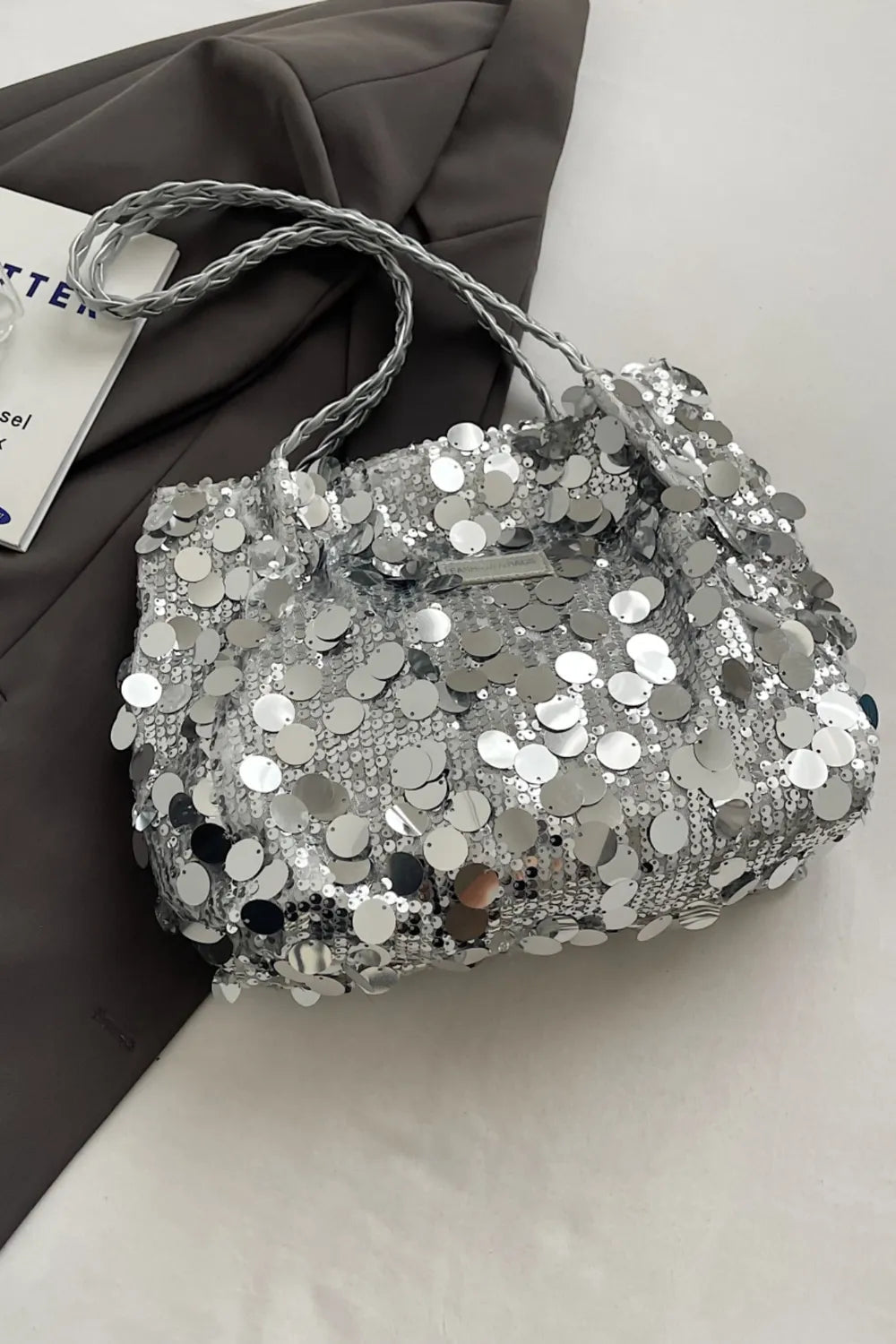Sequin Braided Strap Shoulder Bag - Korvel