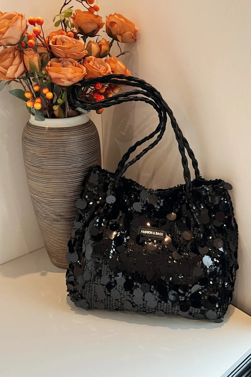 Sequin Braided Strap Shoulder Bag - Korvel