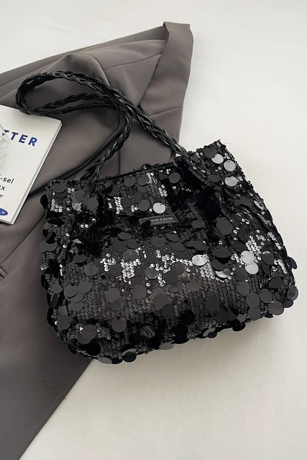 Sequin Braided Strap Shoulder Bag - Korvel