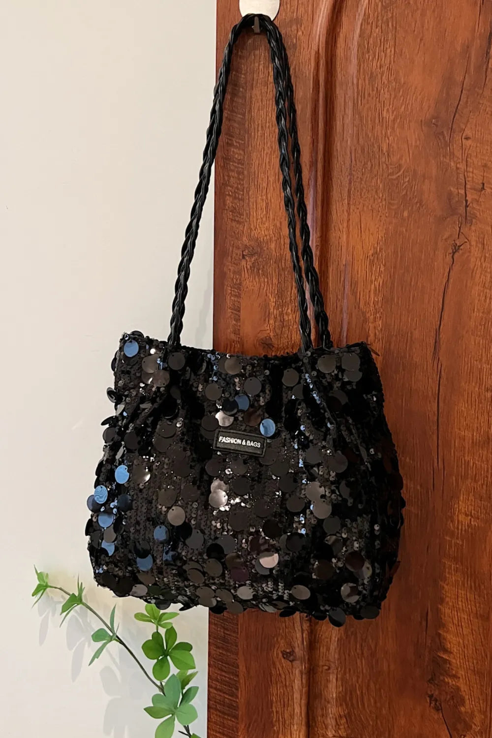Sequin Braided Strap Shoulder Bag - Korvel