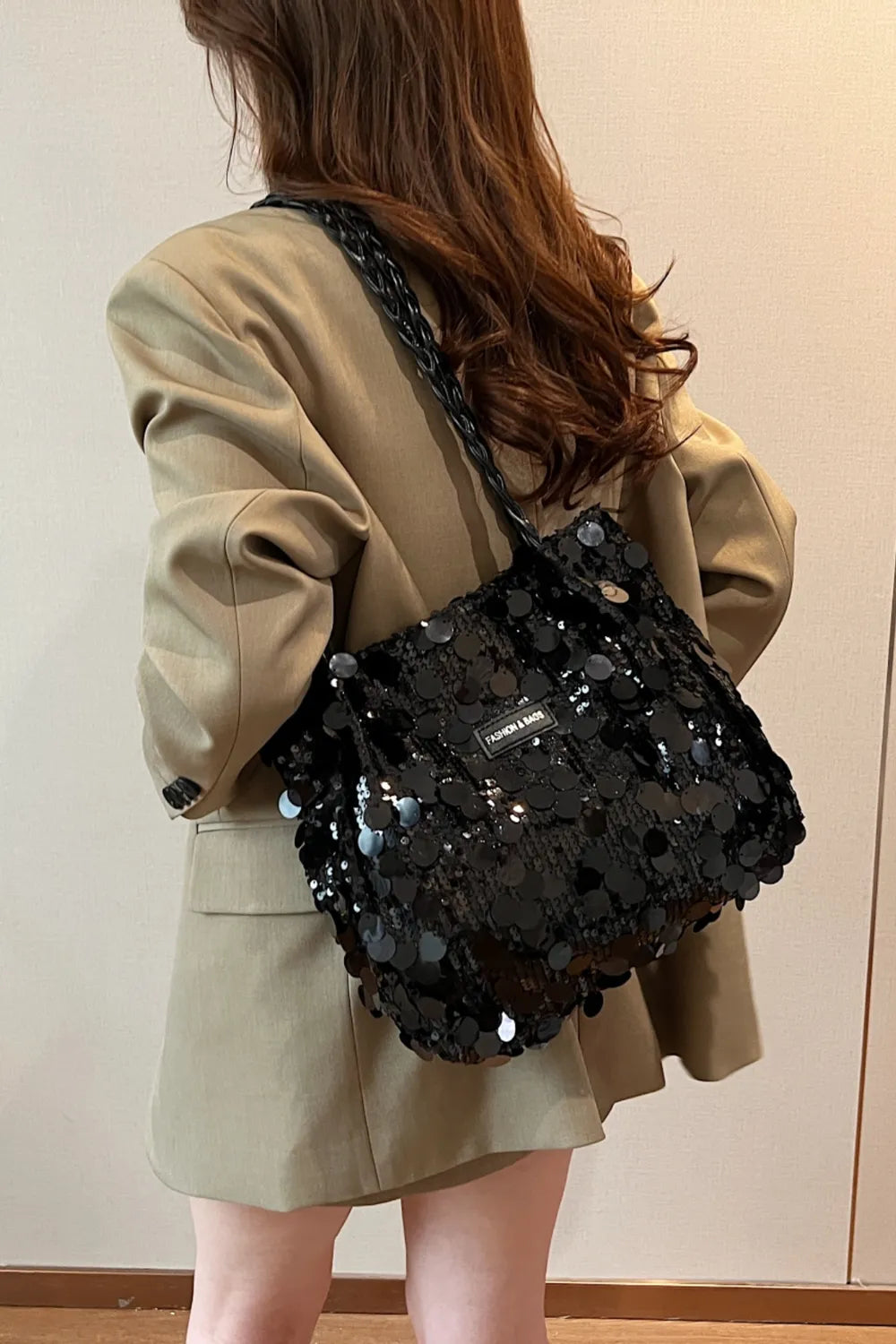 Sequin Braided Strap Shoulder Bag - Korvel
