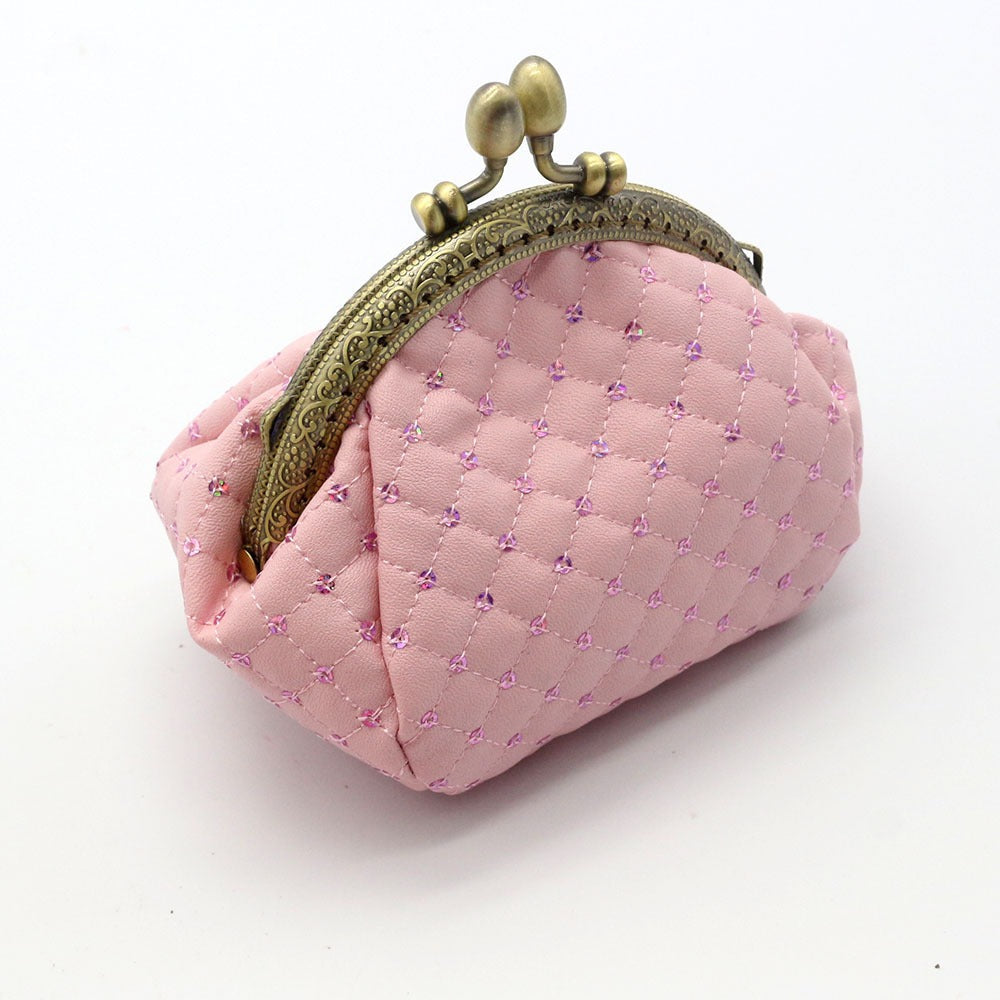 Sequin zero wallet, diamond grid coin bag, lipstick storage, small bag, mouth gold bag - Korvel