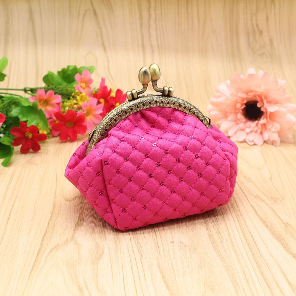 Sequin zero wallet, diamond grid coin bag, lipstick storage, small bag, mouth gold bag - Korvel
