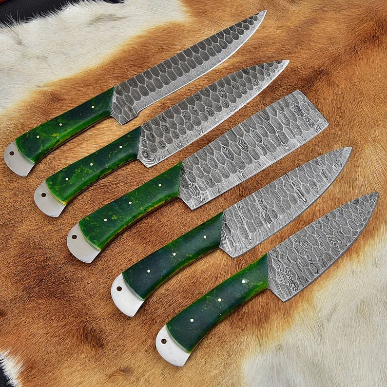 Artisan Crafted Damascus Steel Knife Set - 5 Essential Pieces - Korvel
