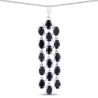 7.68 Carat Genuine Blue Sapphire Pendant in Sterling Silver