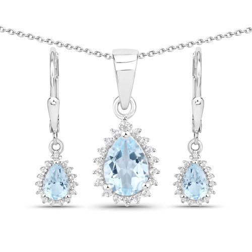 Ensemble de bijoux en topaze bleue et topaze blanche de 2,00 carats