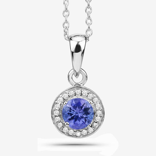 1.05 Carat Genuine Tanzanite & White Topaz Pendant in Sterling Silver