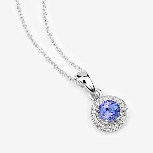 1.05 Carat Genuine Tanzanite & White Topaz Pendant in Sterling Silver